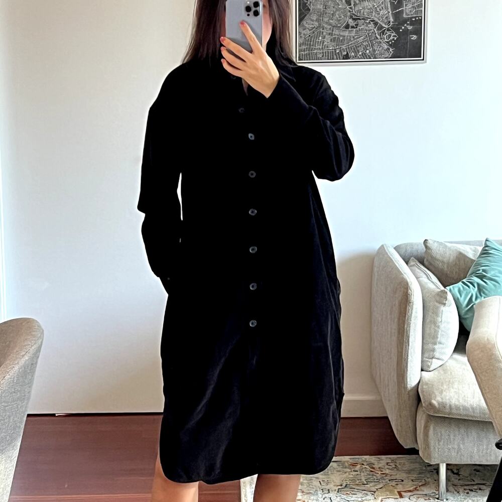 Cos Corduroy Button Down Long Sleeve Shirt Dress in Black size 6 100% cotton